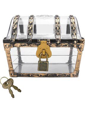 Silver Jewelry Treasure Chest Box Small Pirate Treasure Case with Lock and Key
